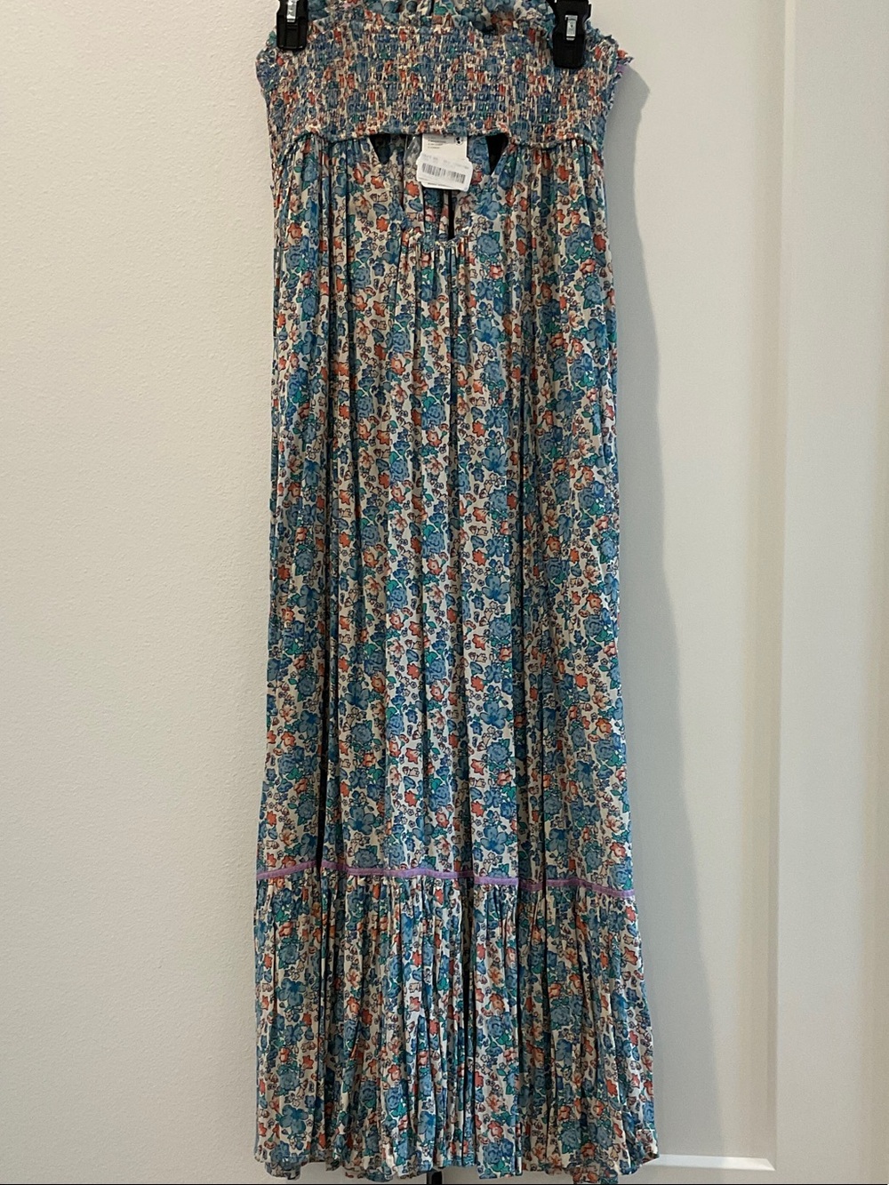 Free People Teal Floral Maxi DRESS with Purple Trim - Picture 2 of 3